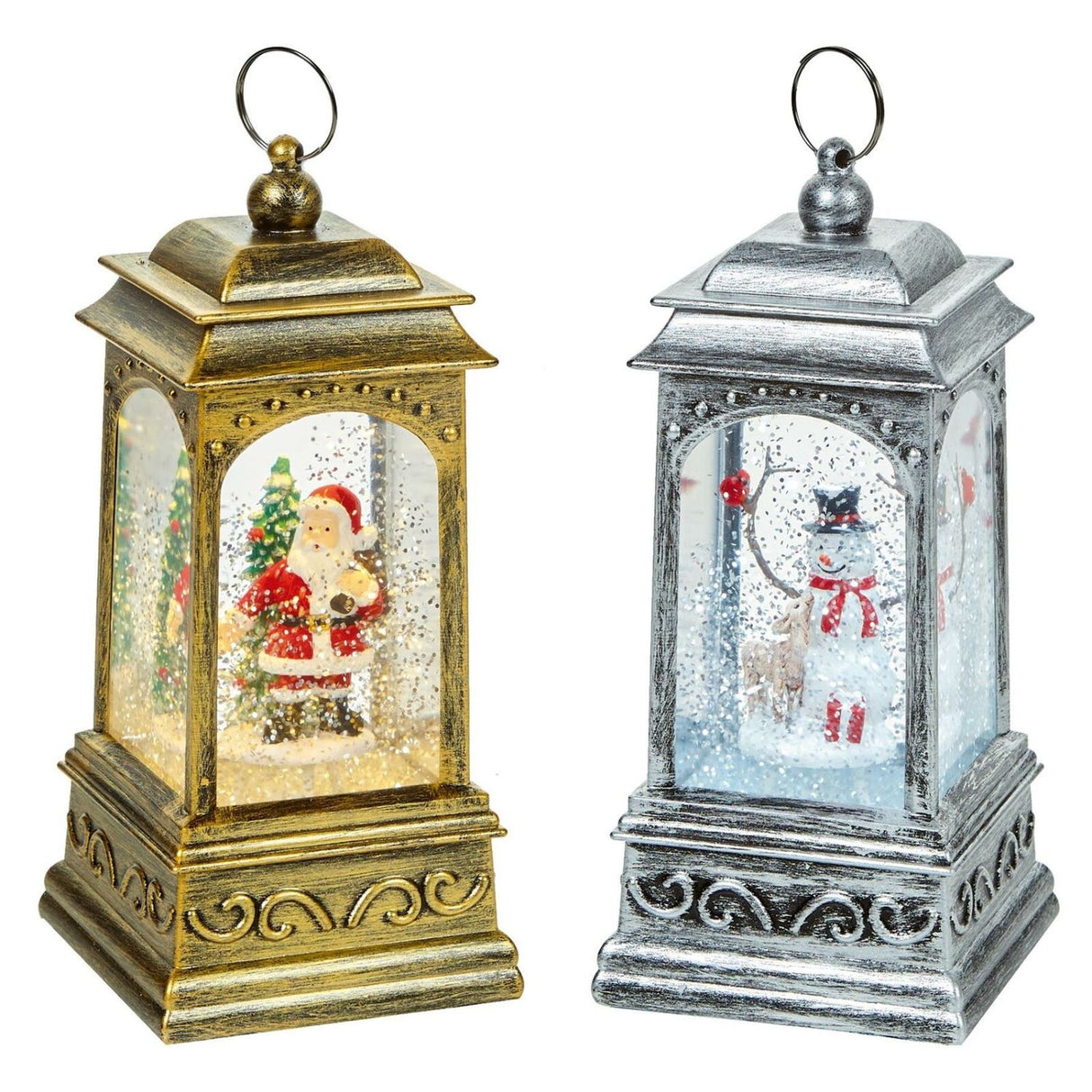 Premier 21cm LED Vintage Lantern with Santa & Tree Water Spinner (Choice of 2)
