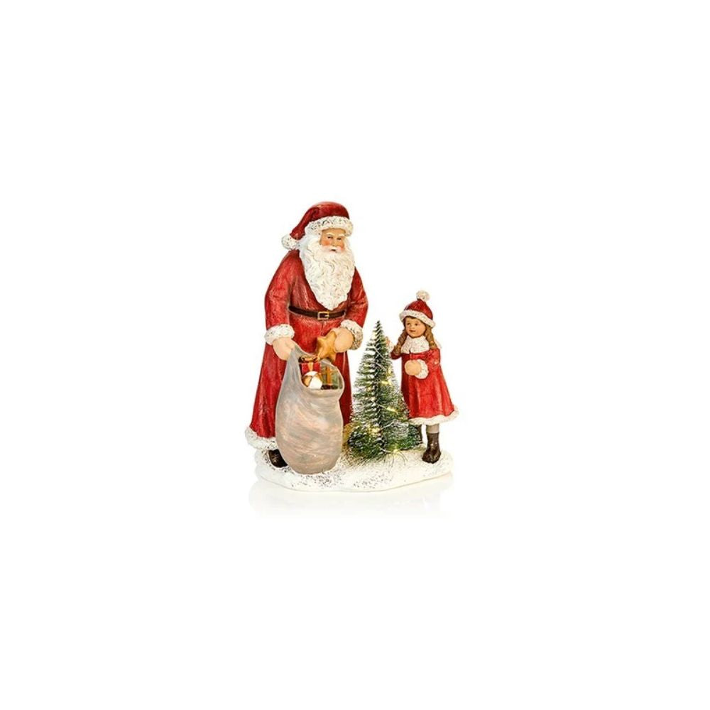 Premier 22cm Battery Operated Polyresin Santa with Child Ornament