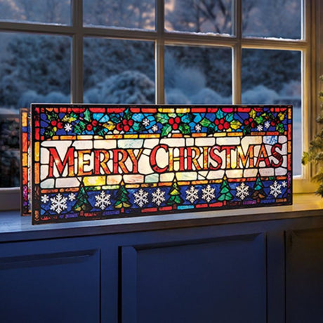 Premier 40cm Battery Operated Merry Christmas Stained Glass