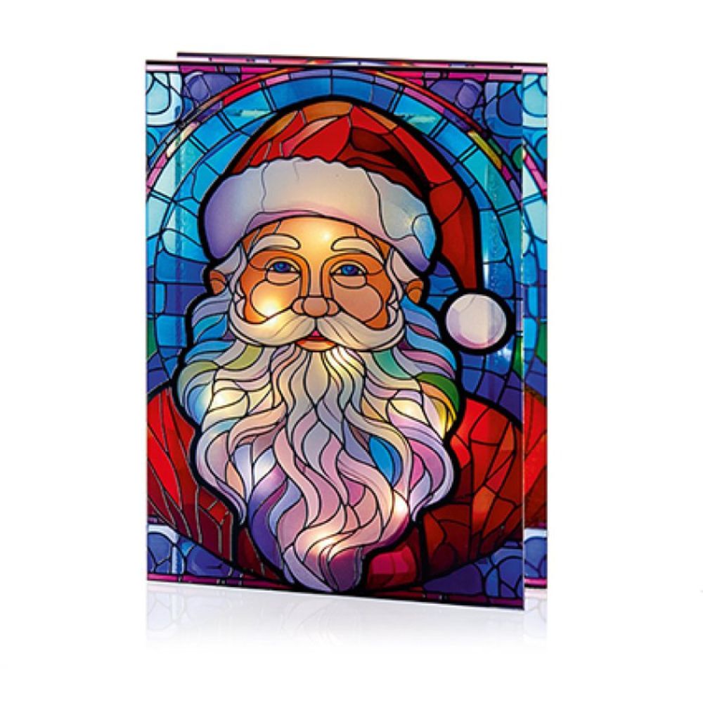 Premier 28cm Battery Operated Lit Santa Stained Glass