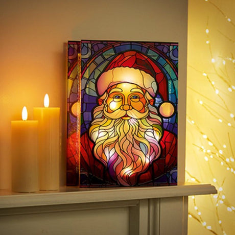 Premier 28cm Battery Operated Lit Santa Stained Glass