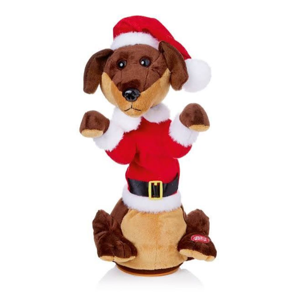 Premier 36cm Battery Operated Animated Sitting Sausage Dog with Santa Hat
