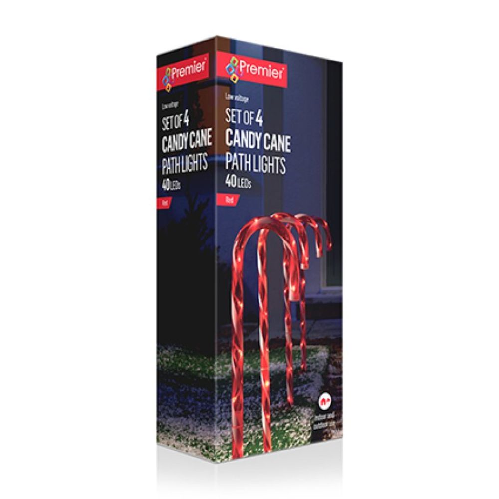 Premier 62cm Battery Operated Candy Cane Path Light - Set of 4