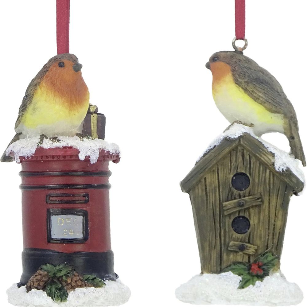 Premier 9cm Hanging Robin Christmas Tree Decoration (Choice of 2)
