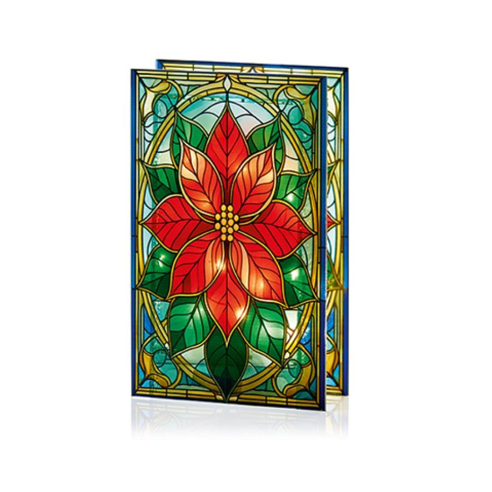 Premier Decorations 21cm Poinsettia Stained Glass Table Decoration - LB251400