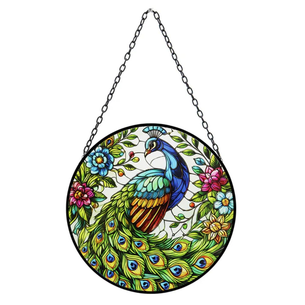 Primus Stained Glass Hanging Peacock Suncatcher