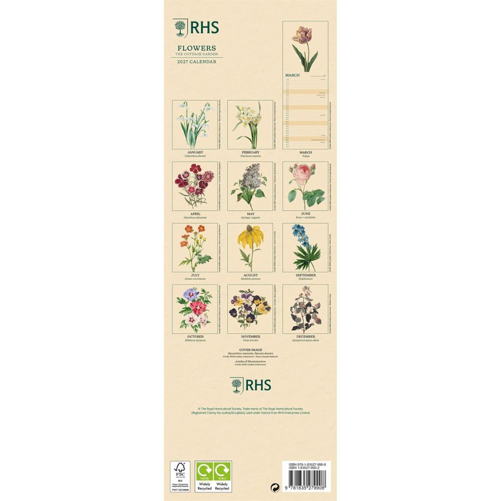 RHS Flowers 2027 Slim Wall Calendar