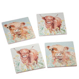 Richard Lang Highland Cow Floral Coaster (Choice of 2) - Old Railway Line Garden Centre