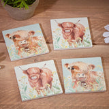 Richard Lang Highland Cow Floral Coaster (Choice of 2) - Old Railway Line Garden Centre