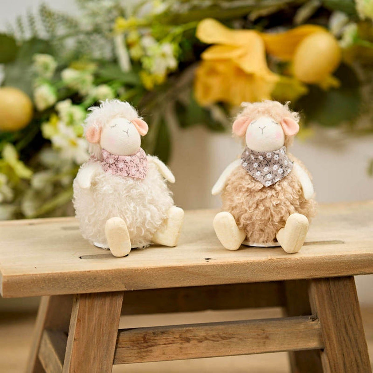 Richard Lang Sitting Sheep with Floral Scarf Ornament - Old Railway Line Garden Centre