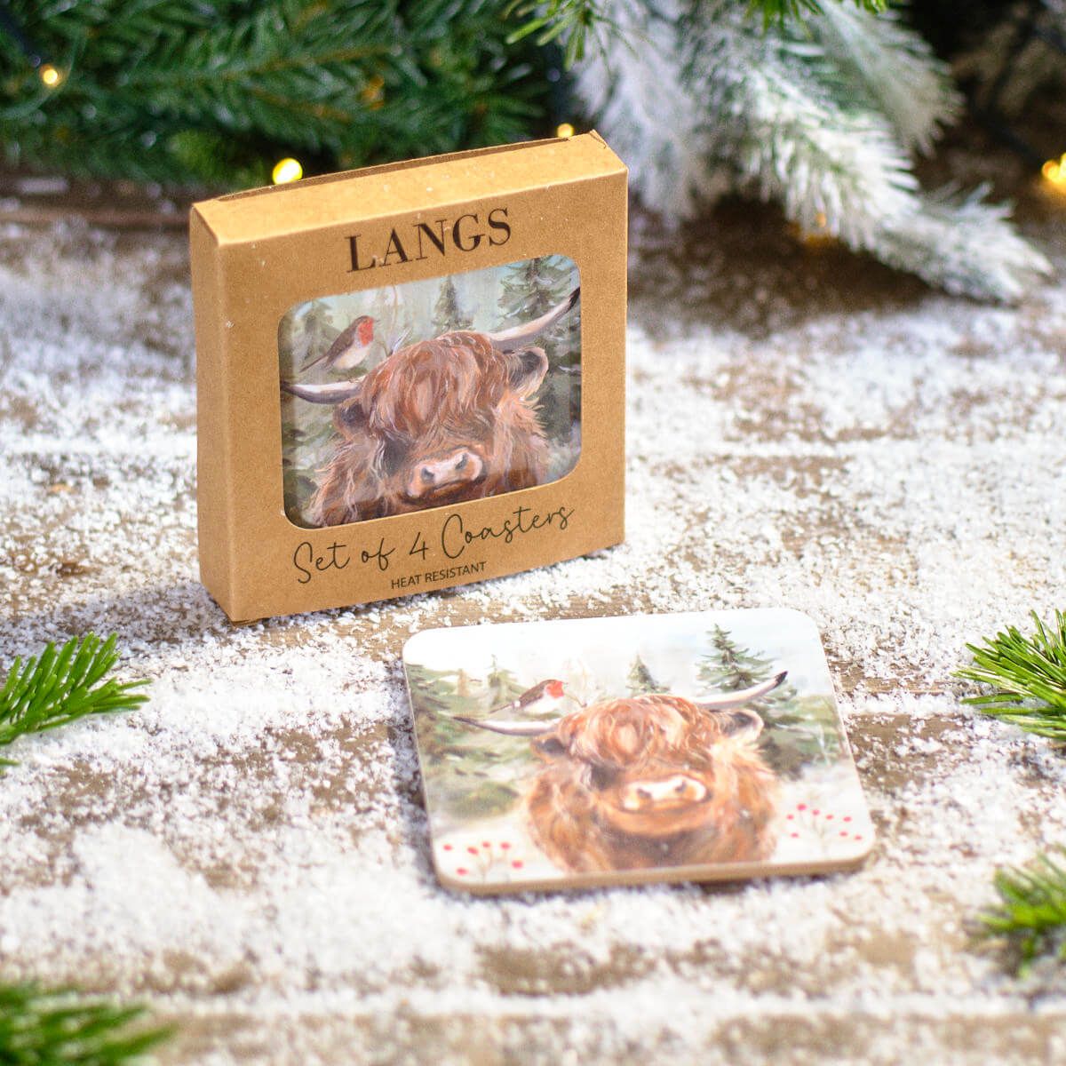 Richard Langs 10cm Frosted Highland Cow Coaster Set of 4