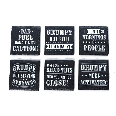 Richard Langs 10cm 'Grumpy Old Man' Slate Coaster (Choice of 6) - Old Railway Line Garden Centre
