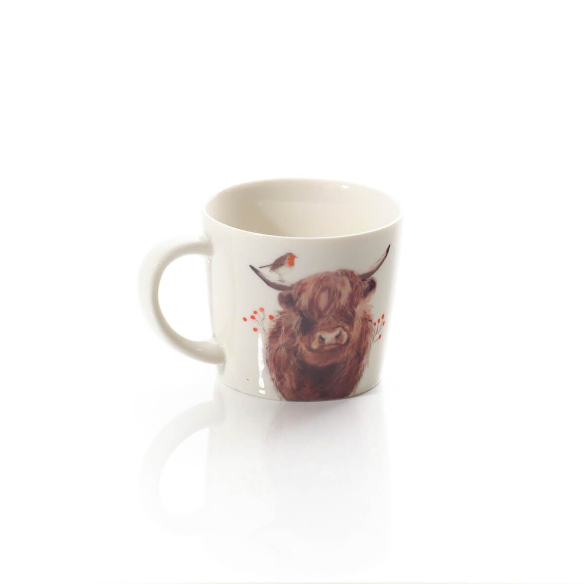 Richard Langs 10cm Highland Cow With Robin Stoneware Mug