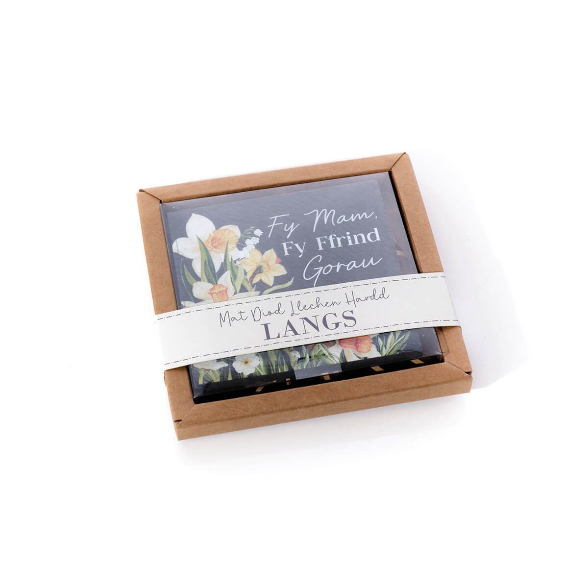 Richard Langs 10cm Welsh Daffodil 'Mam' Slate Coaster with Gift Box