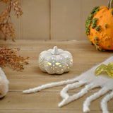 Richard Langs 10cm White Ceramic LED Harvest Pumpkin Ornament