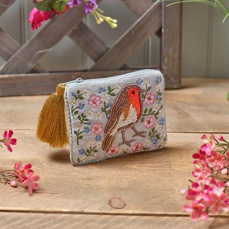 Richard Lang 13cm Robin & Flower Embroidery Coin Purse with Tassel
