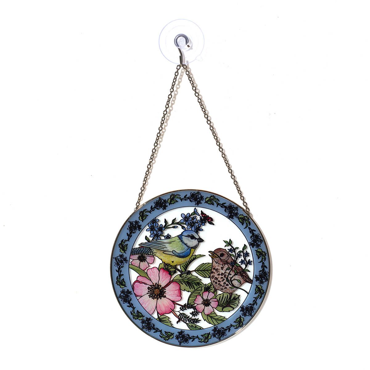 Richard Lang 16cm Garden Birds Blue Tit & Thrush Glass Hanging Suncatcher