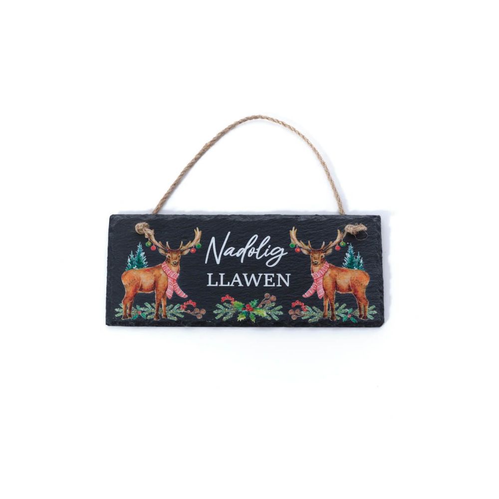 Richard Langs Christmas 24cm Nadolig Llawen Festive Stag Slate Plaque