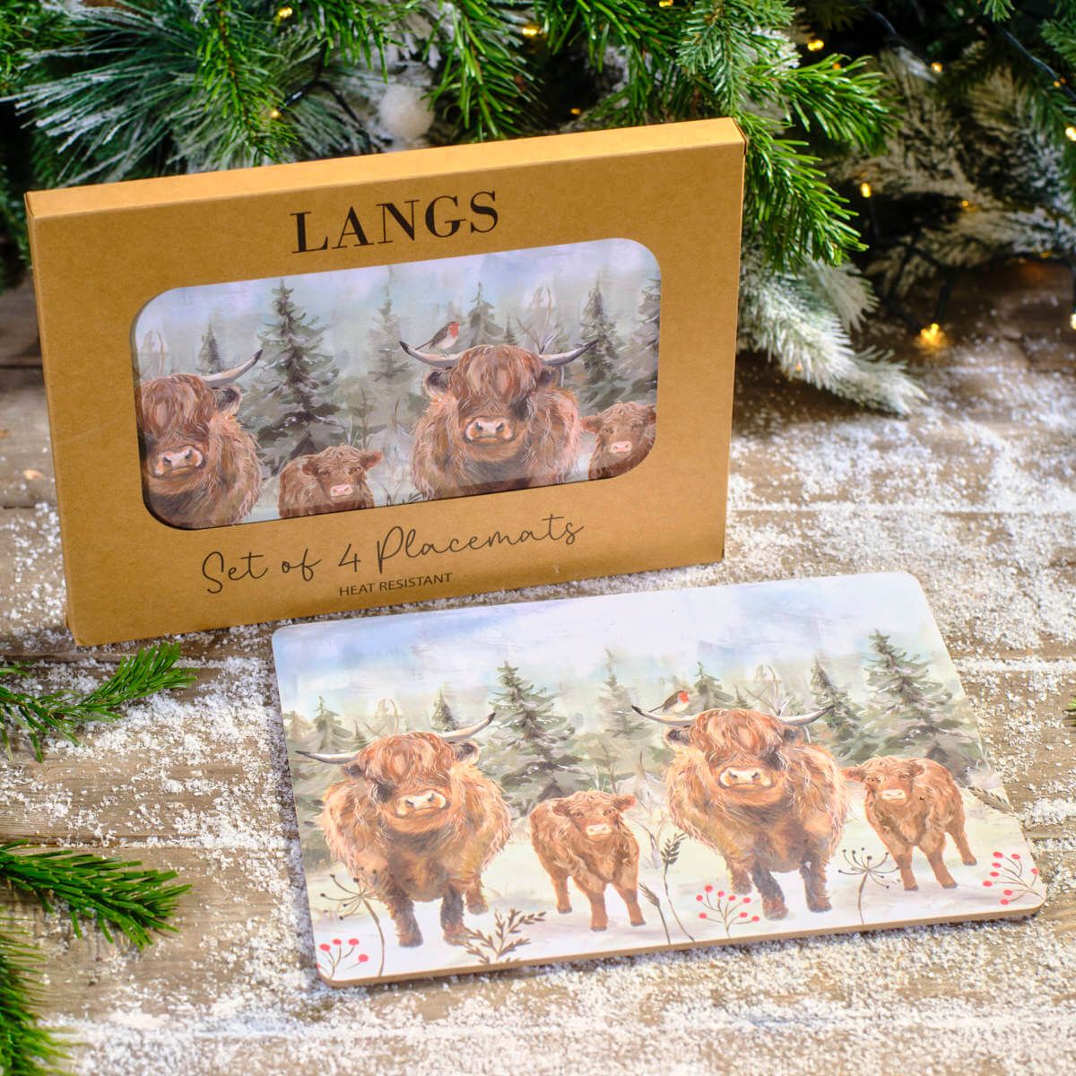 Richard Langs 29cm Frosted Highland Cow Placemat Set of 4