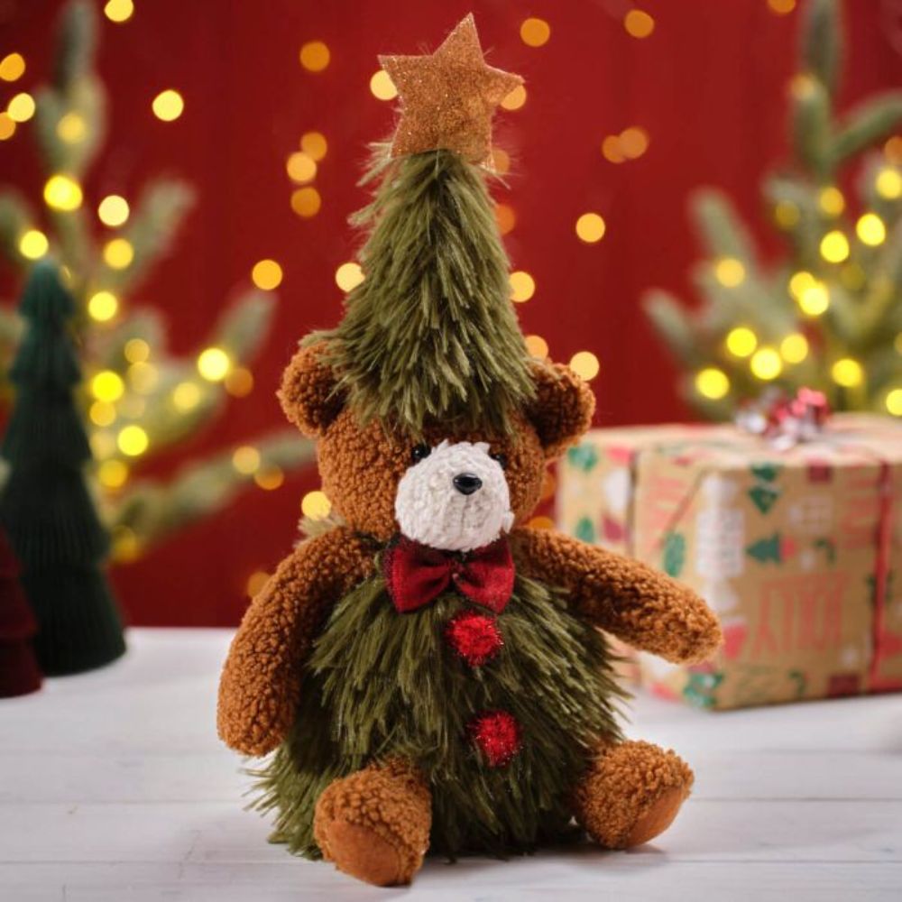 Richard Langs 29cm Sitting Plush Bear & Christmas Tree Ornament