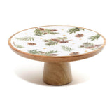 Richard Langs 30cm Evergreen Fir & Pinecone Cake Stand - Mango Wood & Enamel