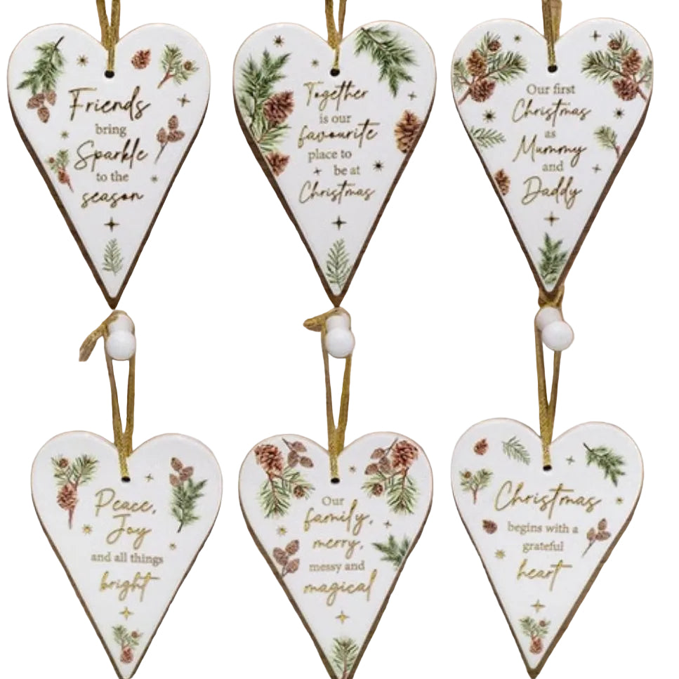 Richard Langs 15cm Christmas Ceramic Heart Wishes Hanging Decoration - (Choice of 6)
