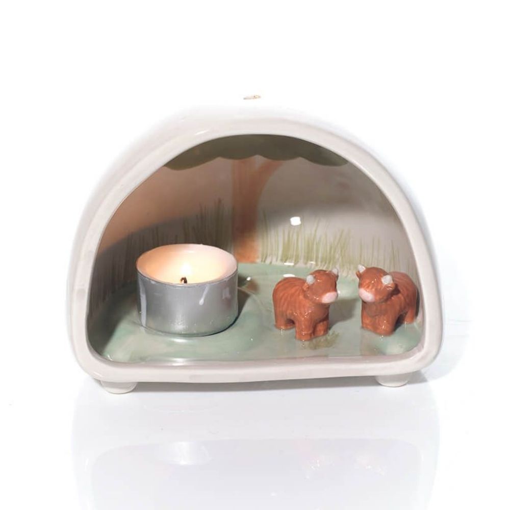 Richard Langs Two Highland Cows Ceramic Tealight Holder