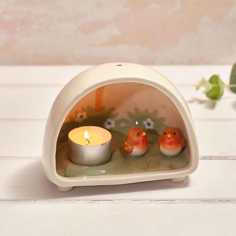 Richard Langs Two Robins Ceramic Tealight Holder