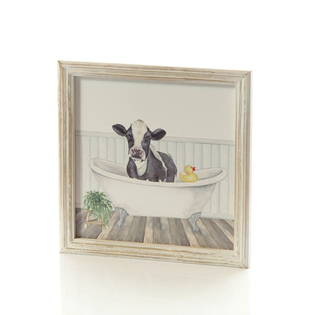 Richard Langs 'Cow in the Bath' Wooden Frame Plaque - 8FL691 - Old Railway Line Garden Centre