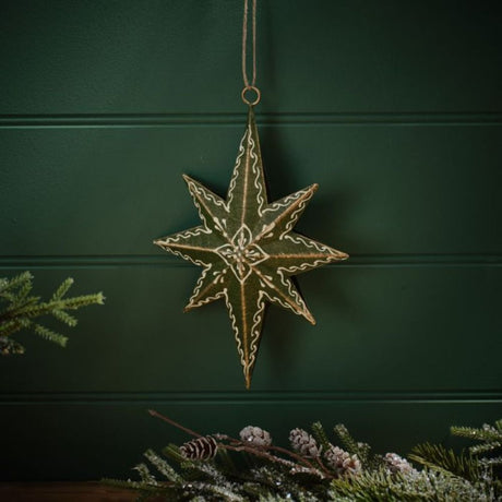 Richard Langs Evergreen Hand Painted Long Green Star, Large