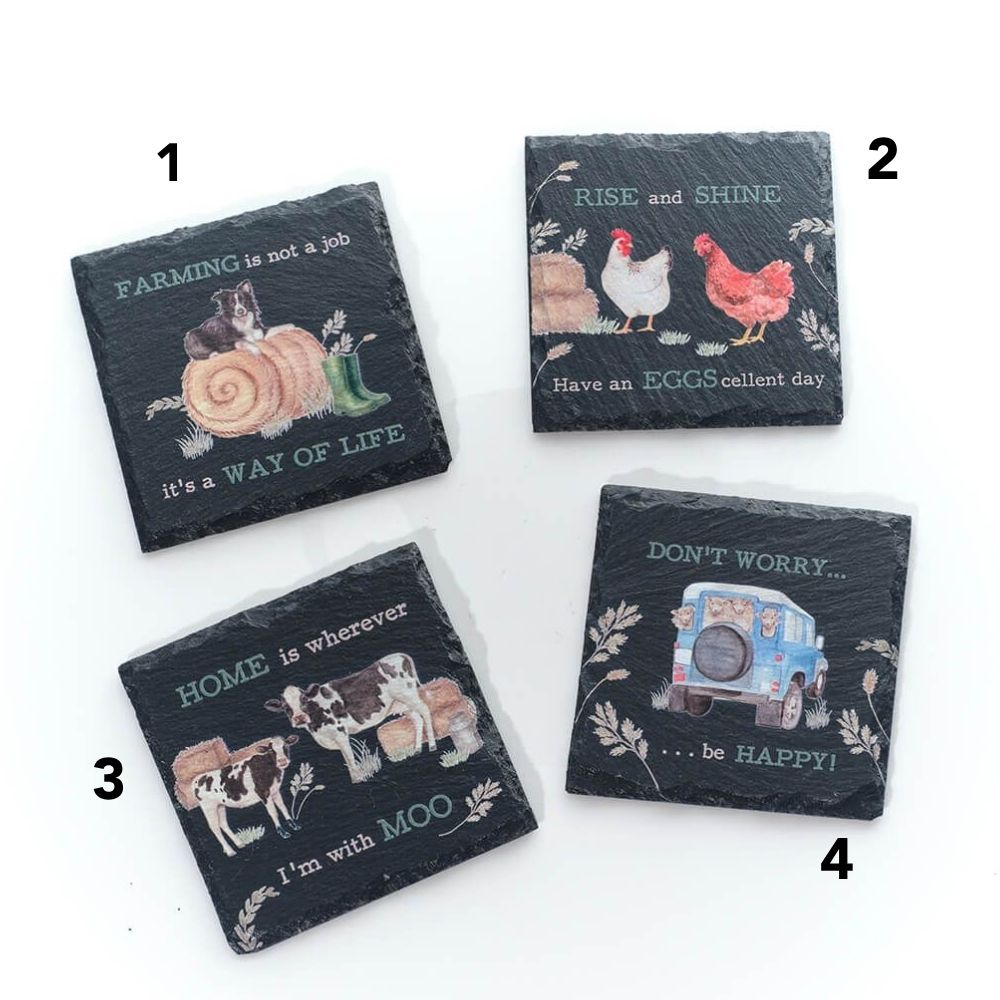 Richard Langs Farm Life Slate Coasters - (Choice of 4) - Old Railway Line Garden Centre