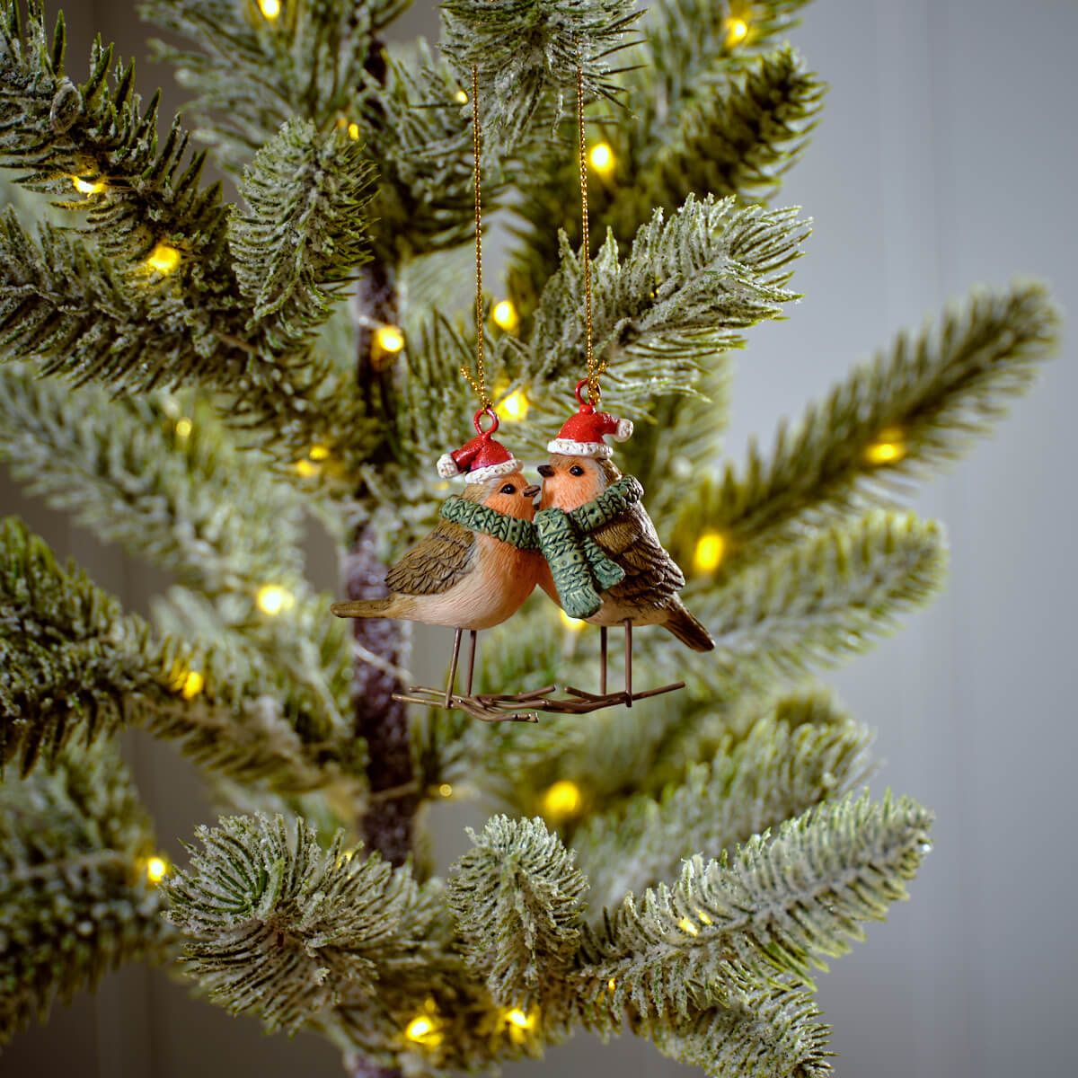 Richard Langs Christmas Festive Resin Double Hanging Robin