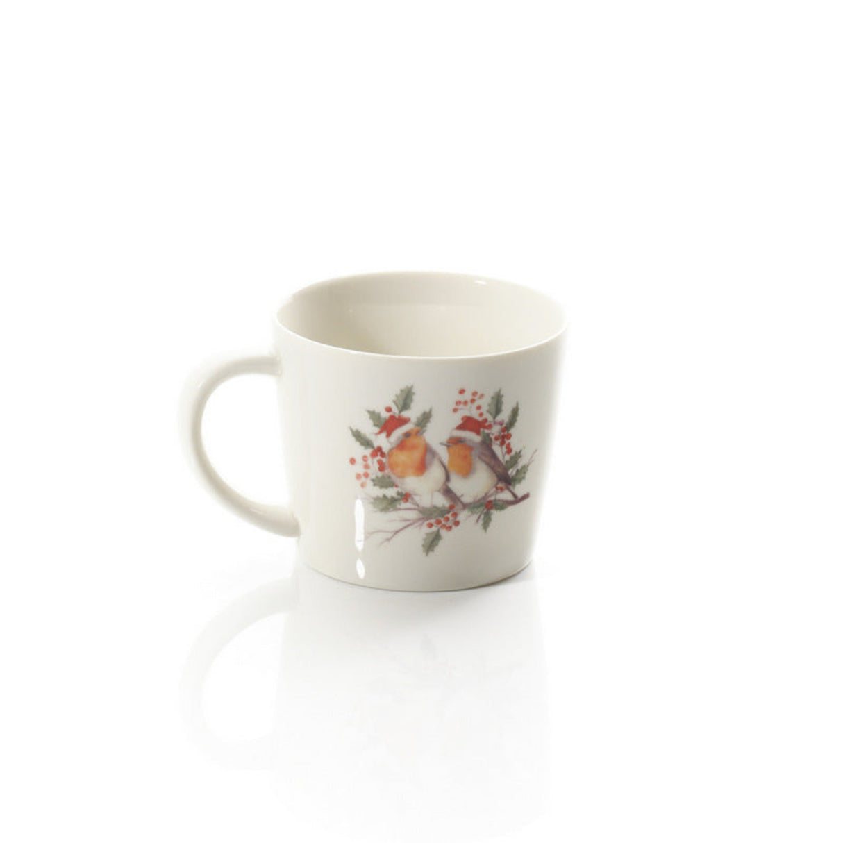 White mug with floral design on a white background
