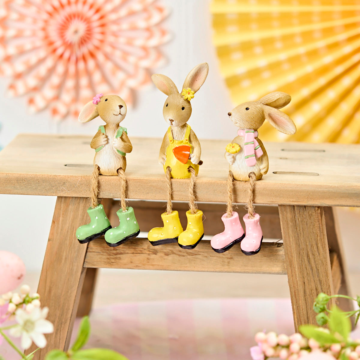 Richard Lang Floral Bunny Ornament with Dangling Welly Boots (Choice of 3)