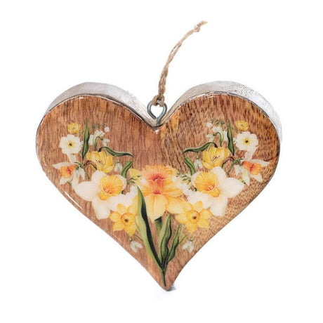 Richard Langs Floral Daffodil Wood Heart Hanging Decoration - Old Railway Line Garden Centre