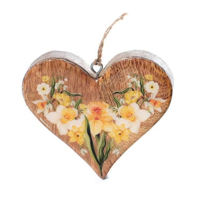 Richard Langs Floral Daffodil Wood Heart Hanging Decoration - Old Railway Line Garden Centre
