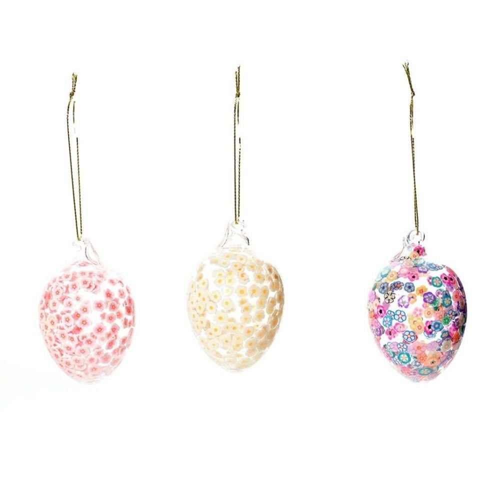 Richard Langs Floral Glass Egg Hanging Decoration - (Choice of 3) - Old Railway Line Garden Centre
