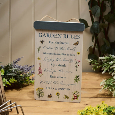 Richard Langs Garden Rules Wildflower Wooden Hanging Plaque - 8WF510 - Old Railway Line Garden Centre