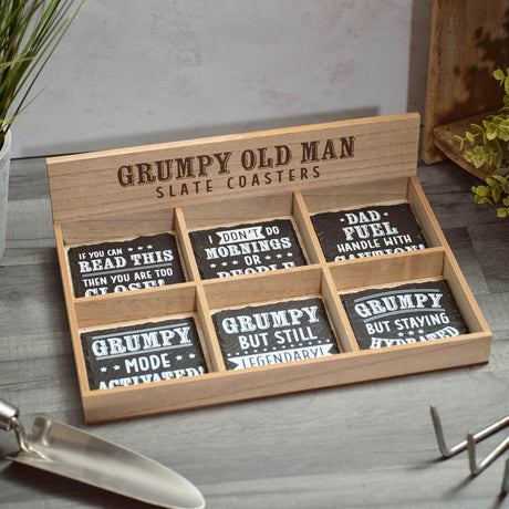 Richard Langs 10cm 'Grumpy Old Man' Slate Coaster (Choice of 6)