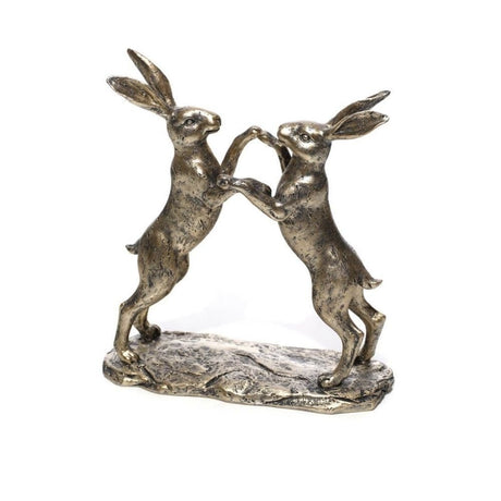 Richard Langs Hares Boxing Resin Ornament - Bronze - Old Railway Line Garden Centre