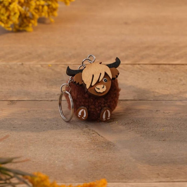 Richard Langs Highland Cow Pom Pom Keyring - Old Railway Line Garden Centre