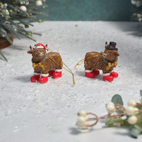 Richard Langs Highland Cow with Boots Hanging Decoration (Choice of 2)