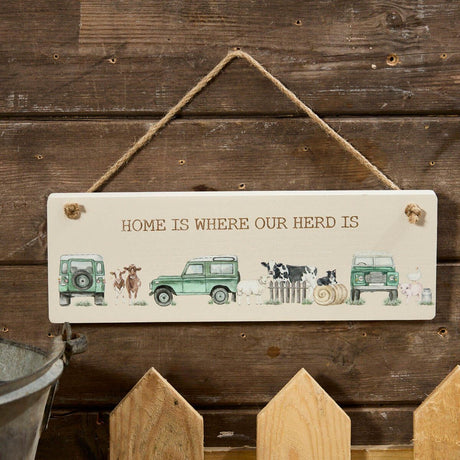 Richard Langs 'Home is where our herd is' Wooden Hanging Plaque - 8FL804 - Old Railway Line Garden Centre