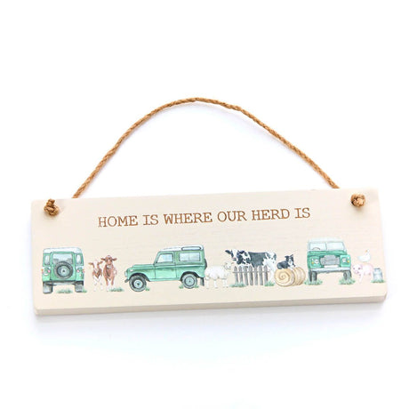 Richard Langs 'Home is where our herd is' Wooden Hanging Plaque - 8FL804 - Old Railway Line Garden Centre