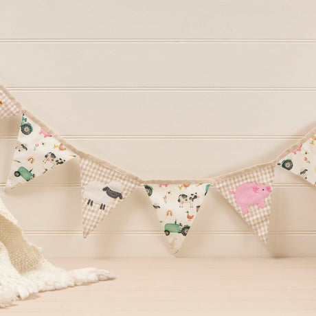 Richard Langs Mini Farm Animals Embroidered 7 Flag Bunting - 4MF200 - Old Railway Line Garden Centre