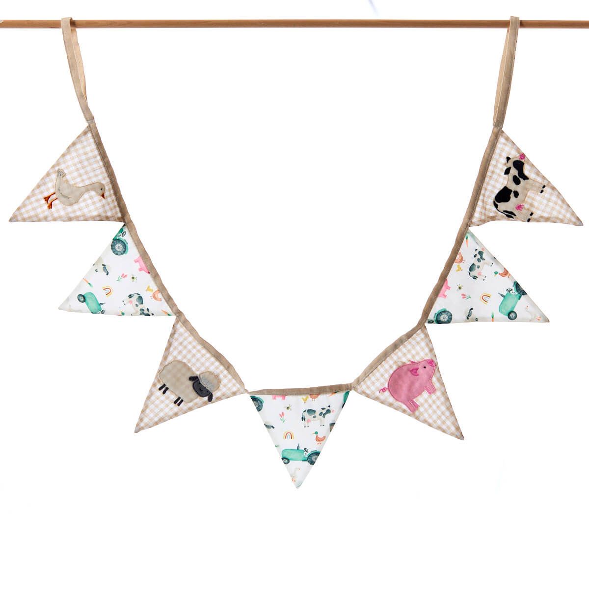 Richard Langs Mini Farm Animals Embroidered 7 Flag Bunting - 4MF200 - Old Railway Line Garden Centre