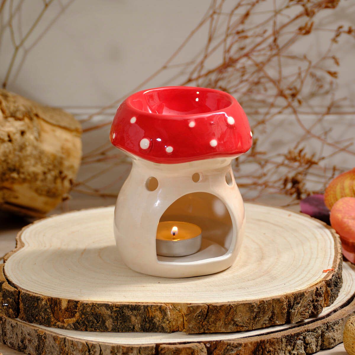 Richard Langs Mushroom Ceramic Wax Melt Burner With Smiley Face