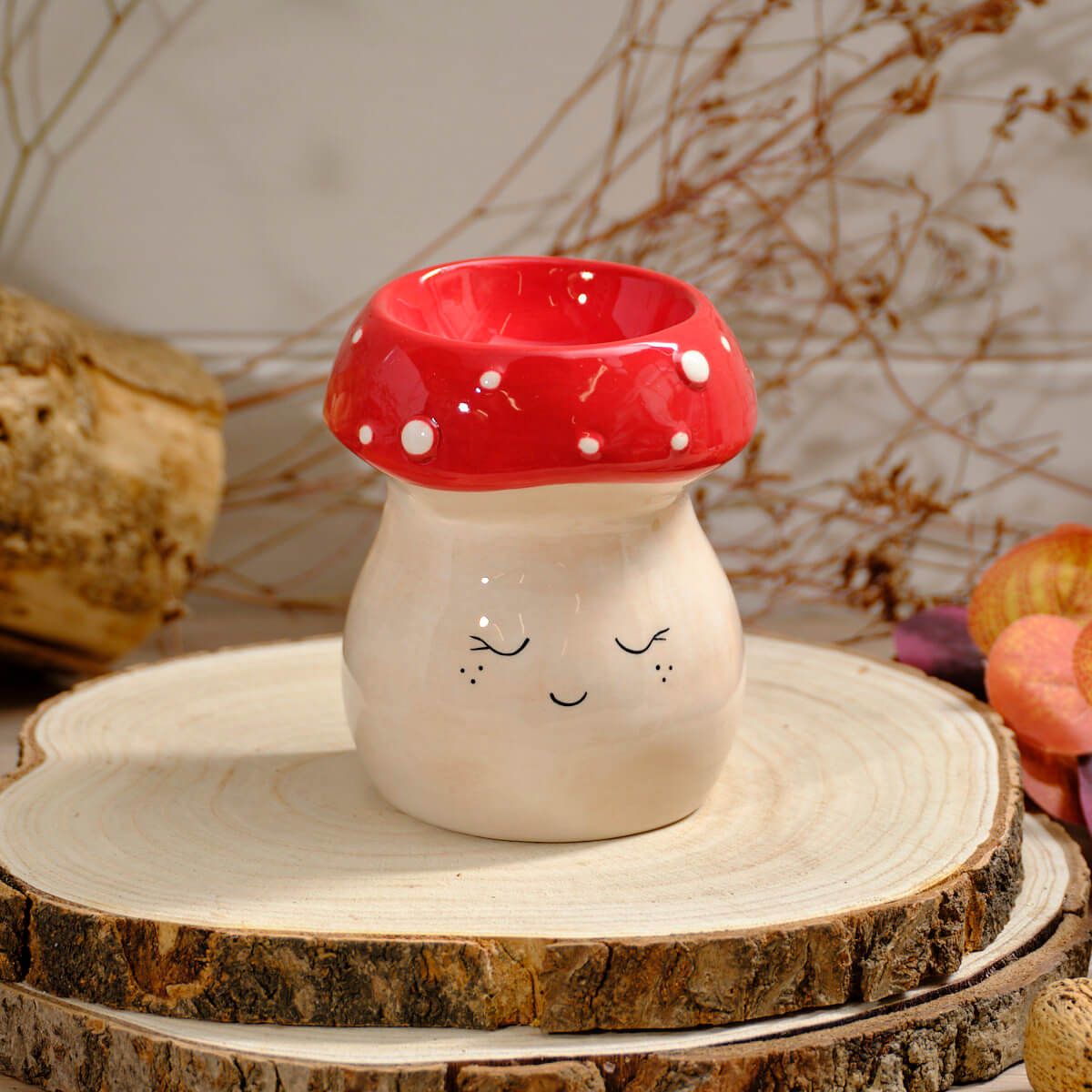 Richard Langs Mushroom Ceramic Wax Melt Burner With Smiley Face