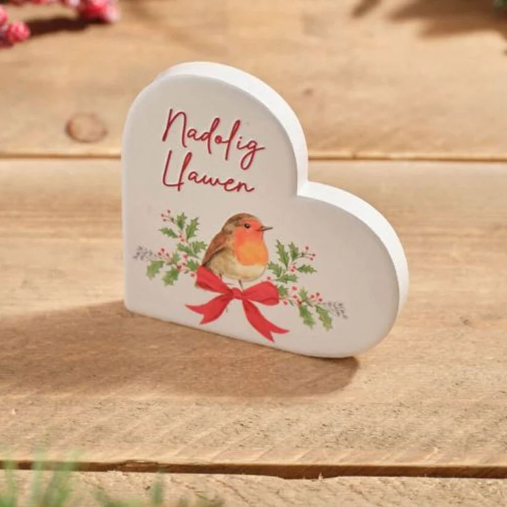Richard Langs 'Nadolig Llawen' Ceramic Heart Block Decoration