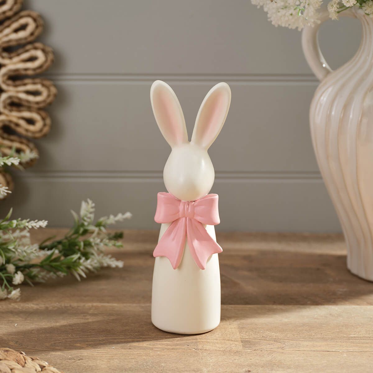 Richard Langs 22cm Farmhouse Standing Bunny with Bow Polyresin Ornament